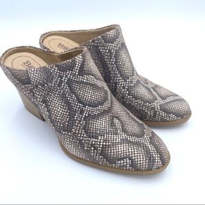 Born Eustis Snake Print Stacked Heel Mules NWOT